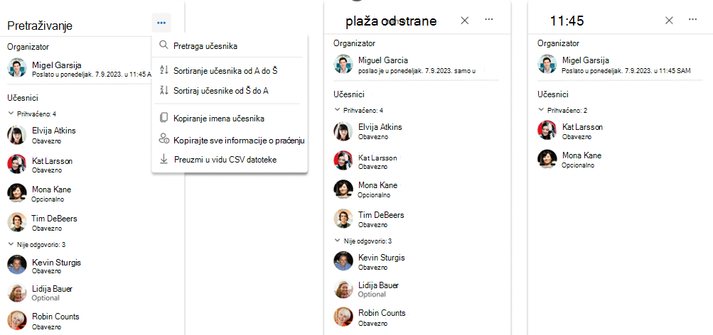Snimak ekrana kopiranje i izvoz učesnika sastanka