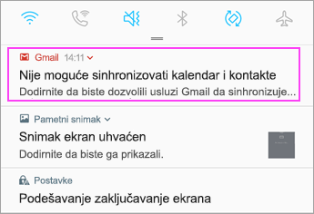 Otvaranje trake sa obaveštenjima