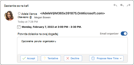 RSVP meni iz e-poruka.