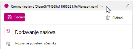 Odaberite grupu sa padajućeg menija da biste zakazali događaj u tom kalendaru.