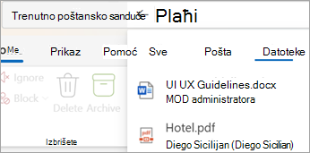Izaberite stavku Files da biste videli rezultate pretrage samo sa prilozima.