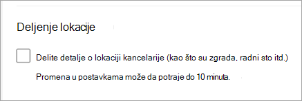 Snimak ekrana koji prikazuje da je lokacija kancelarije za deljenje opozvana