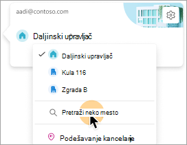 Snimak ekrana koji prikazuje opciju izbora zgrade kao radne lokacije