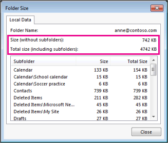 Folder size