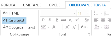 Opcije formata poruke na kartici „Oblikovanje teksta“