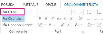 Opcija HTML formata na kartici „Oblikovanje teksta“ u poruci