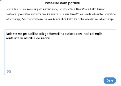 Primer onoga što biste mogli da napišete da biste nas obavestili da vaši kontakti nedostaju.