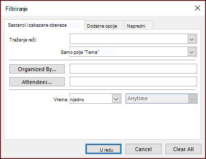 Odaberite jedno od različitih polja zakazane obaveze i sastanaka.