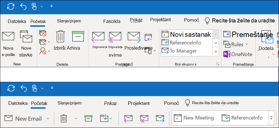 Sada možete odabrati jedno od dva različita iskustva trake u programu Outlook.