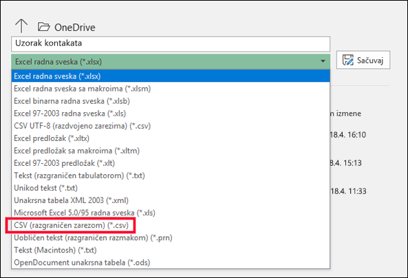 Sačuvajte Excel datoteku kao CSV datoteku.