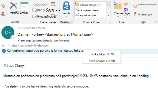 Kliknite na Info traku da biste je prikazali kao HTML.