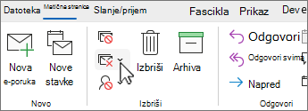 Cleanup conversation down arrow selected on Classic ribbon
