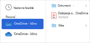 Izaberite nalog skladišta u oblaku da biste potražili datoteke koje želite da priložite e-poruci.