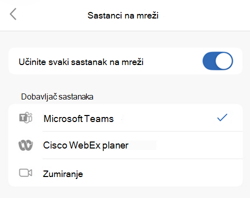 Izbor podrazumevanog dobavljača u programu Outlook u operativnom sistemu iOS