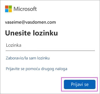 Unesite lozinku za Outlook.com