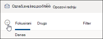 Snimak ekrana polja za potvrdu iznad liste poruka