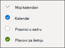 Snimak ekrana polja za potvrdu pored kalendara