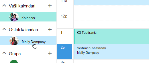 Snimak ekrana deljenog kalendara.