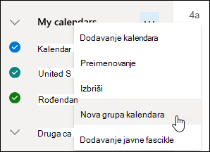 Snimak ekrana dugmeta grupe „Novi kalendar“