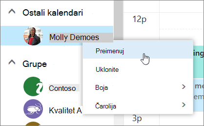 Snimak ekrana kontekstualnog menija „Drugi kalendari“.