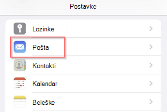 Podešavanje e-pošte pomoću iOS aplikacije e-pošte prvi snimak ekrana