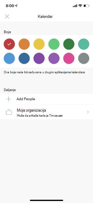 Prikazuje kalendar na ekranu mobilnog uređaja. U okviru odeljka 