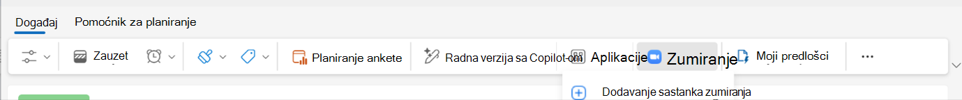 Snimak ekrana prikazuje opcije dobavljača sastanka za nezavisne dobavljače sastanaka na mreži