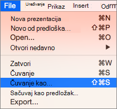 Prikazuje meni 