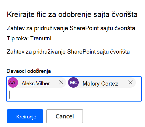 Snimak ekrana dodavanja davalaca odobrenja