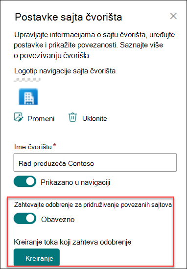 Snimak ekrana kreiranja toka za odobravanje