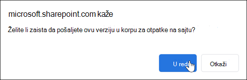 Dijalog za potvrdu verzije brisanja datoteke