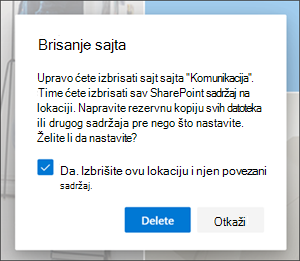 Potvrda brisanja sajta