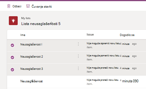 Listu neusaglašenosti možete da sačuvate kao .csv datoteku i ručno ažurirate listu sa tim vrednostima ili ih jednostavno odbacite.