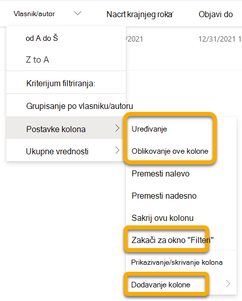 Kada radite van mreže, nedostupne opcije su zasivljene. Te opcije će se vratiti kada se povežete sa internetom.
