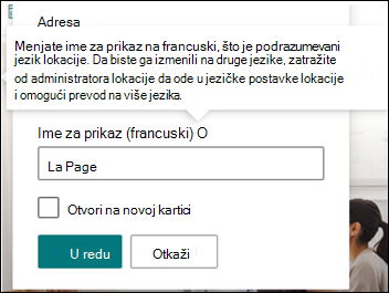 Slika navigacione veze koja se uređuje.