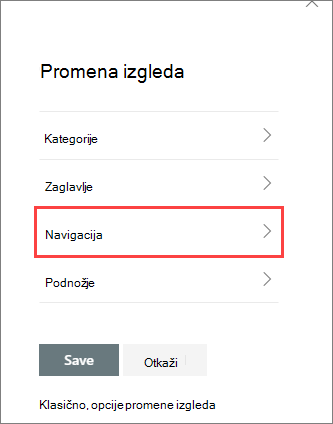 Slika opcija za promenu okna za izgled
