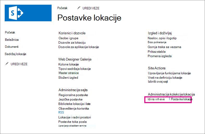 Idite na postavke lokacije najvišeg nivoa