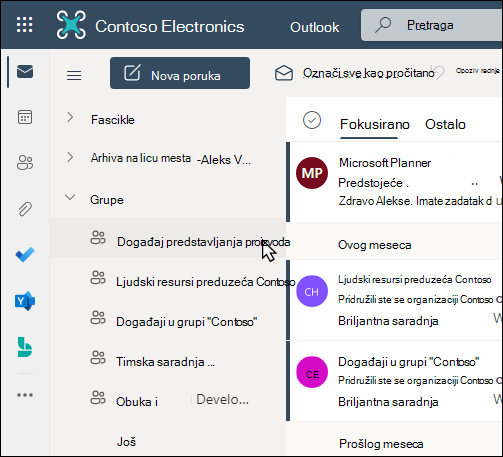 Microsoft 365 grupe u programu Outlook