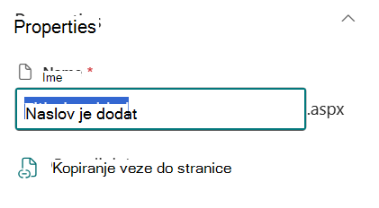 Ime stranice ispod detalja stranice