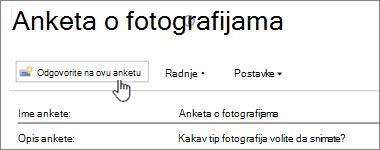 Snimak ekrana stranice ankete sa istaknutom stavkom 