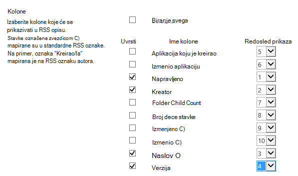 RSS kolone