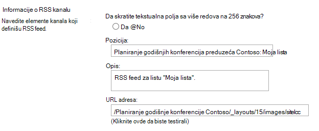 Informacije o RSS kanalu