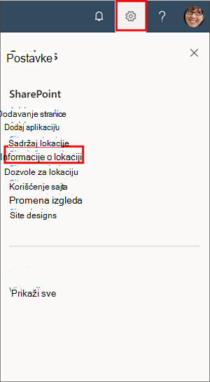 Slika table sa postavkama sa markiranim informacijama o lokaciji