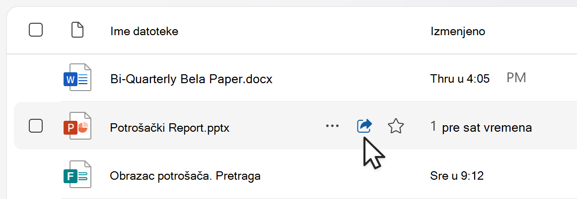 Deljenje stavke iz prikaza liste