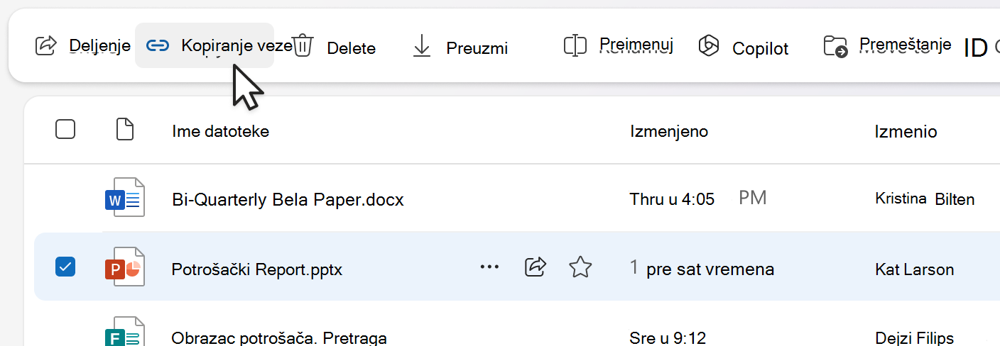 Kopiraj vezu sa komandne trake