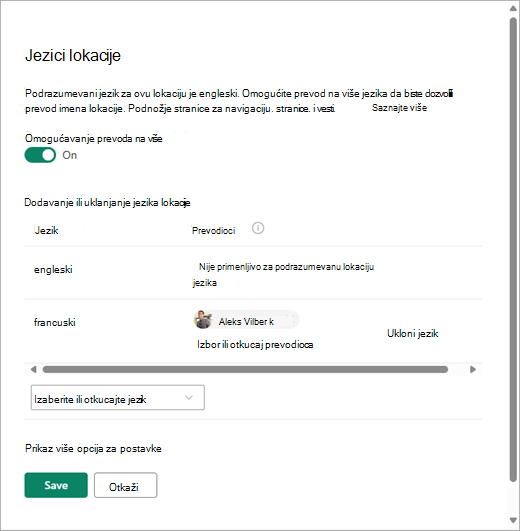 Screenshot showing the Site languages page in SharePoint.