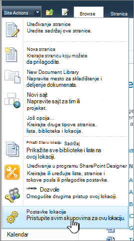 Postavke lokacije u meniju 