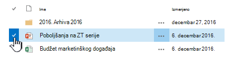 Izaberite datoteku tako što ćete kliknuti na oznaku potvrde sa leve strane imena