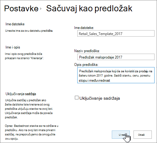 Sačuvaj kao stranicu predloška