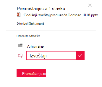Kreiranje nove fascikle za premeštanje